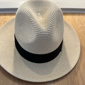 Lanzom Women Wide Brim Straw Panama Roll up Hat Fedora Beach Sun Har UPF50